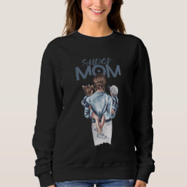 Moletom Super Mom Blue Watercolor Mother and Children Art