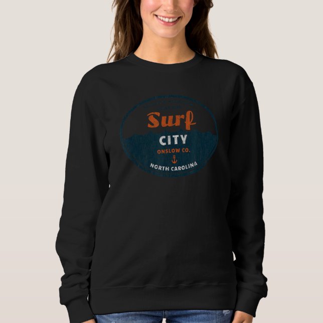 Moletom Surf City  NC Summertime Vacationing Circled Waves (Frente)