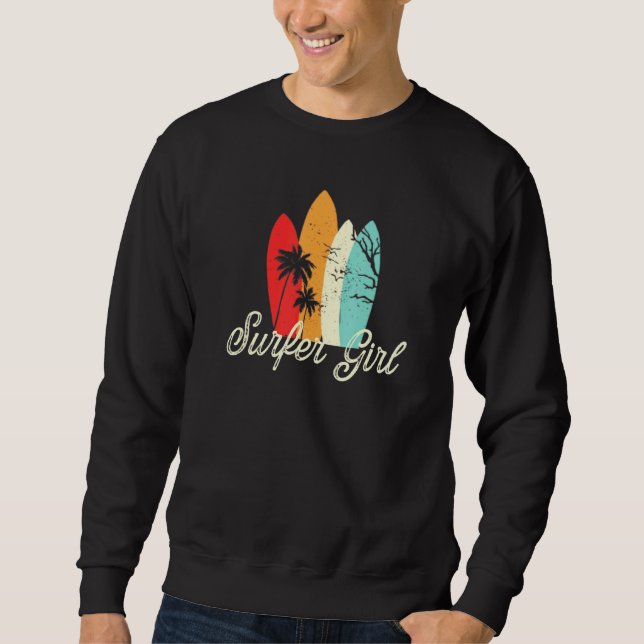 Moletom Surfer Girl Retro Sunset Surfboard (Frente)