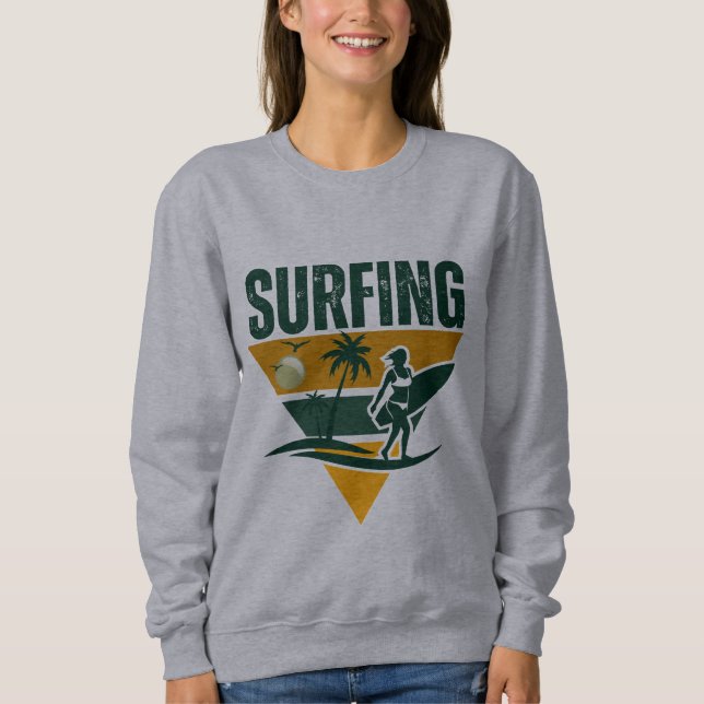 Moletom Surfer Silhouette Retro Surfing, surf engraçado (Frente)
