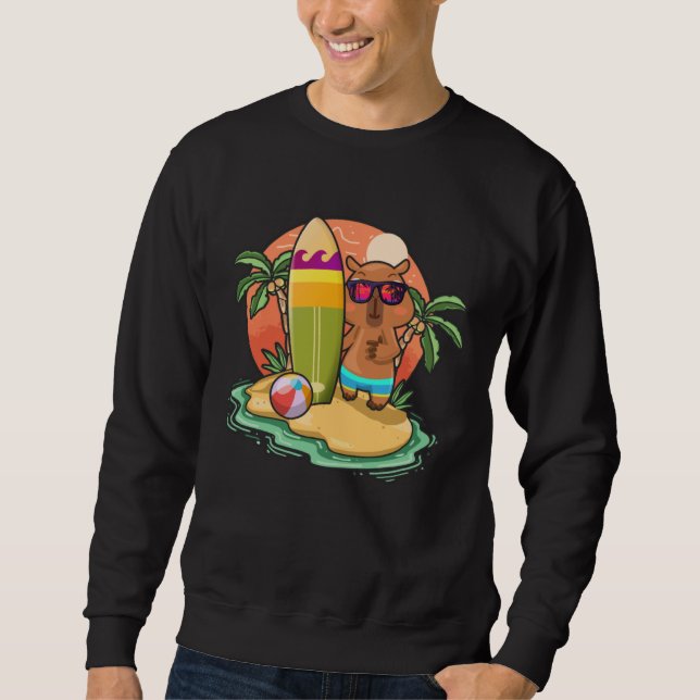 Moletom Surfing Capybara  Beach Vacation Animal Graphic (Frente)