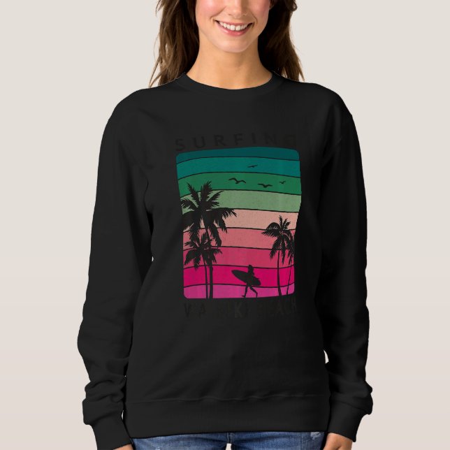 Moletom Surfing Waikiki Beach Hawaiian Sunset Palm Tree Su (Frente)
