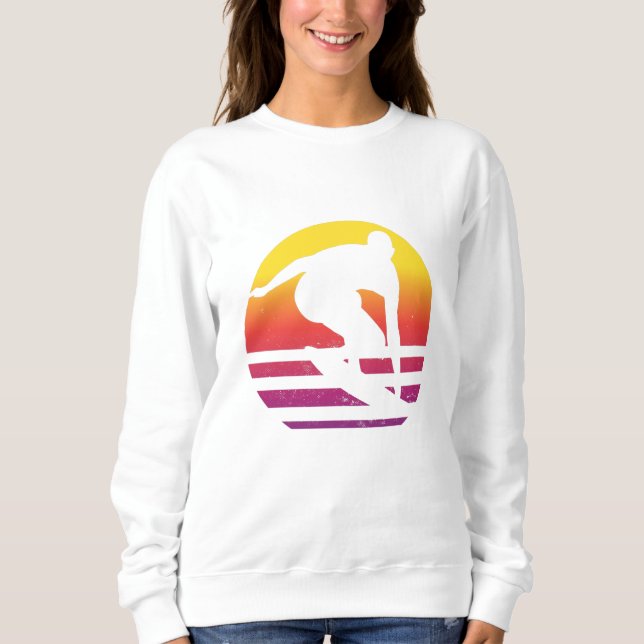 Moletom Surfista Retro Surfando ao Pôr do Sol (Frente)