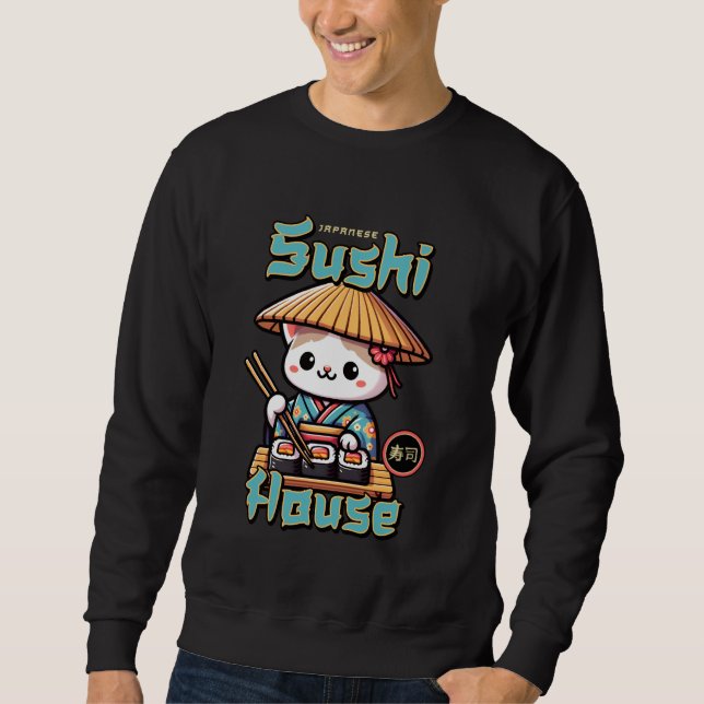 Moletom Sushi Cat, Japanese Cute Kitty Anime Kawaii Cat Su (Frente)