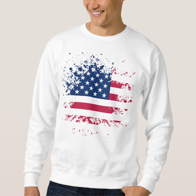 Moletom Sweat Homem Branco Básico EUA Bandeira (Frente)
