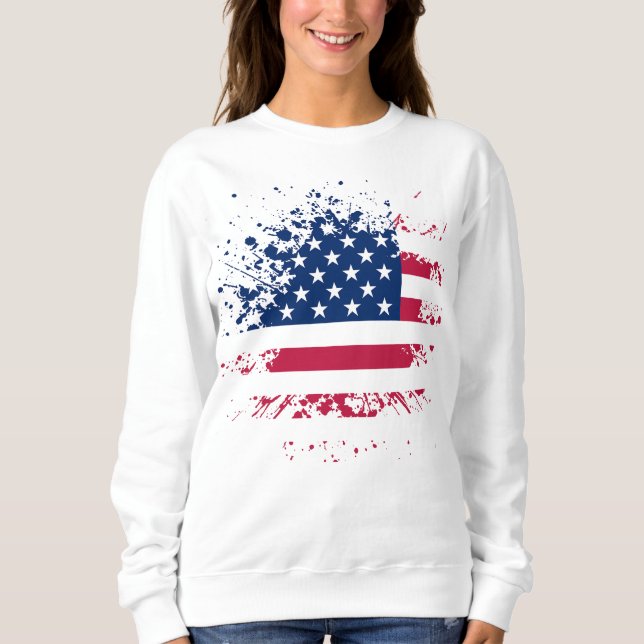 Moletom Sweat Mulher Branco Básico EUA Bandeira (Frente)