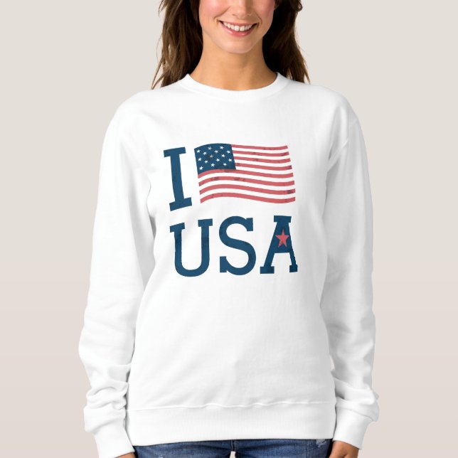 Moletom Sweat Mulher Branco Básico I Love EUA (Frente)