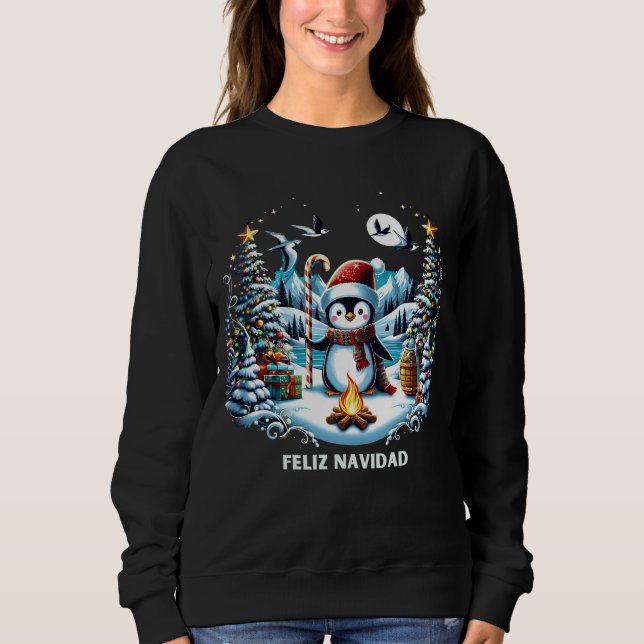 Moletom Sweatshirt De Cuada De Pinguim De Inverno (Frente)