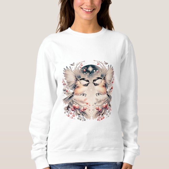 Moletom Sweatshirt Whimsical Winter Chickadees (Frente)