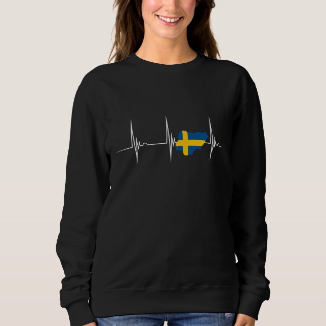 Moletom Sweden Flag Sverige Map Heartbeat EKG Pulse Swedis (Frente)
