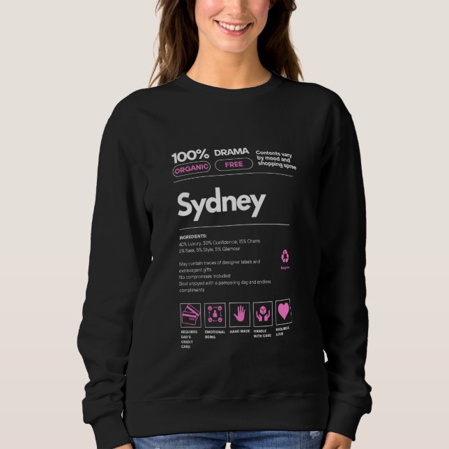 Moletom Sydney Name presente para Mulheres Sydney Sarcasti (Frente)