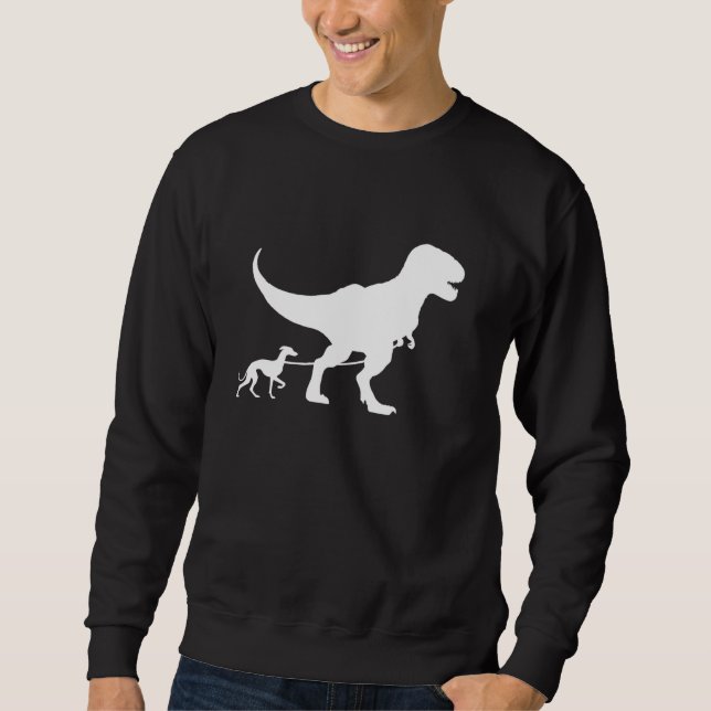 Moletom T-Rex Andando um Cachorro Engraçado Pai de Greyhou (Frente)