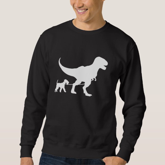 Moletom T-Rex Caminhando um Cachorro Engraçado Airedale Te (Frente)