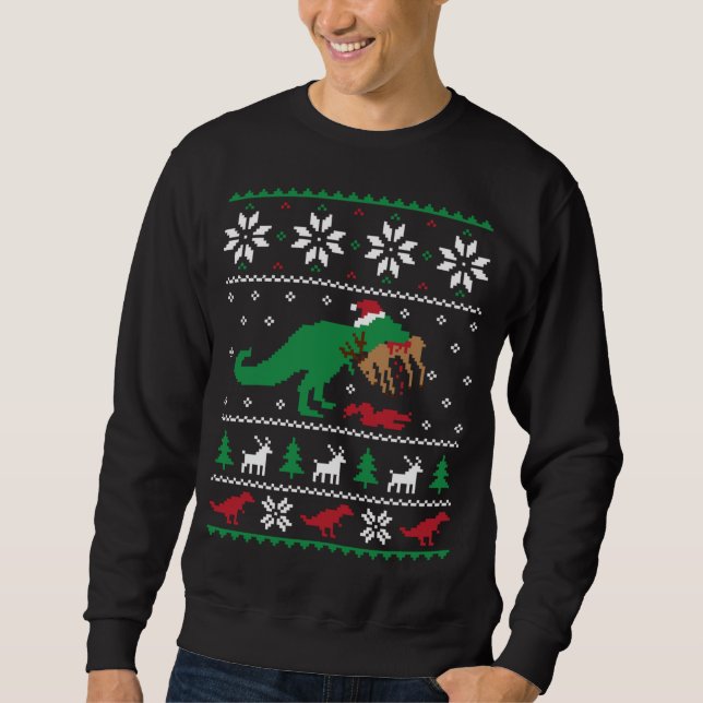 Moletom T Rex Comendo Reindeer Engraçada Dinossauro Natal  (Frente)