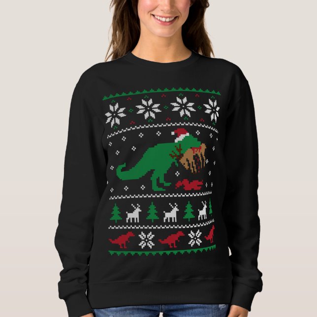 Moletom T Rex Comendo Reindeer Engraçada Dinossauro Natal  (Frente)