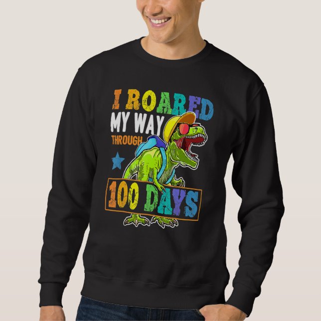 Moletom T Rex Dinosaur 100 Days Of School Boys Kids 100th  (Frente)