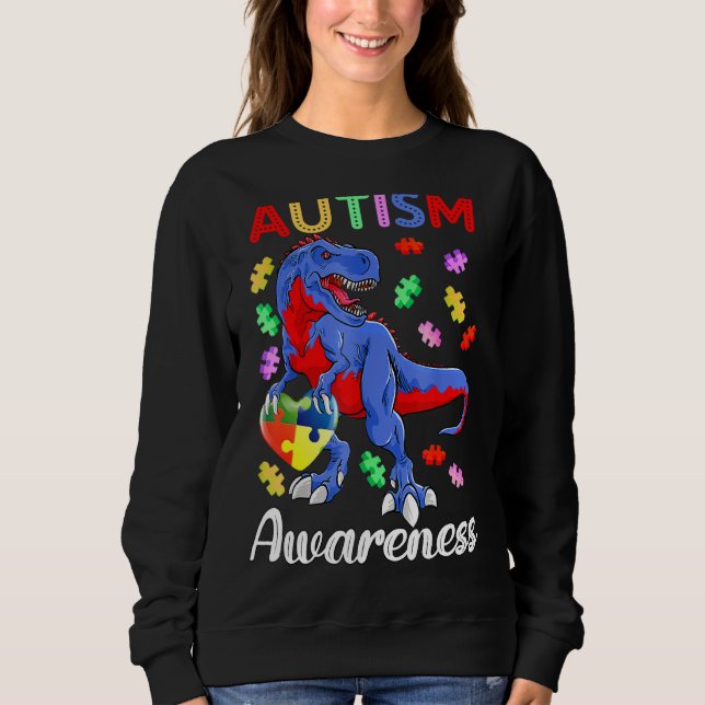 Moletom T Rex Dinossaur Autismo Quebra-cabeça de Consciênc (Frente)