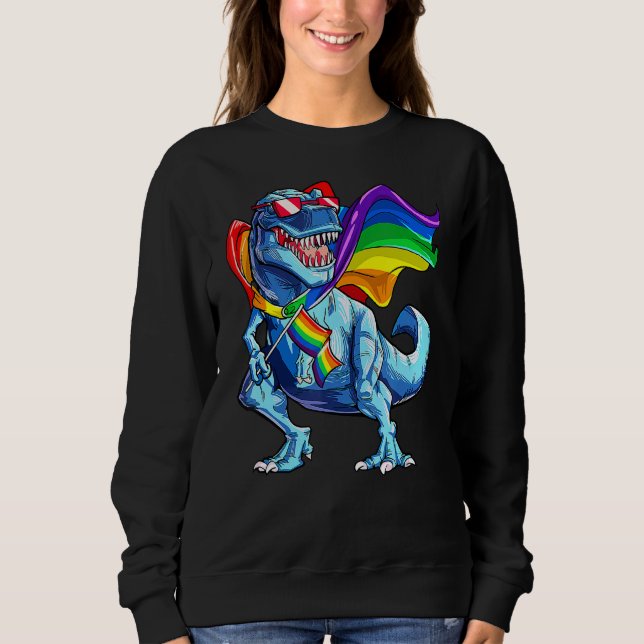 Moletom T Rex Dinossaur Rainbow Flag Lgbt Lésbica Orgulho  (Frente)