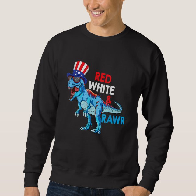 Moletom T Rex Dinossauro Fogo de Artifício Vermelho Branco (Frente)