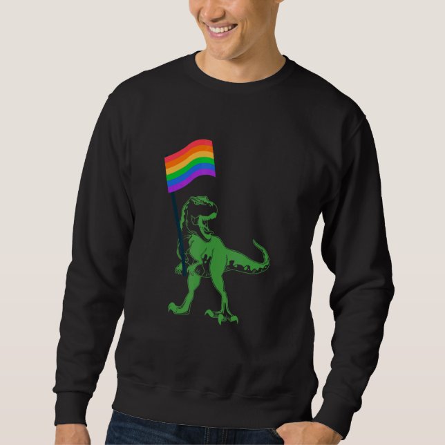 Moletom T Rex Rainbow Flag Lgbtq Pride Lgbt Gay Transgende (Frente)