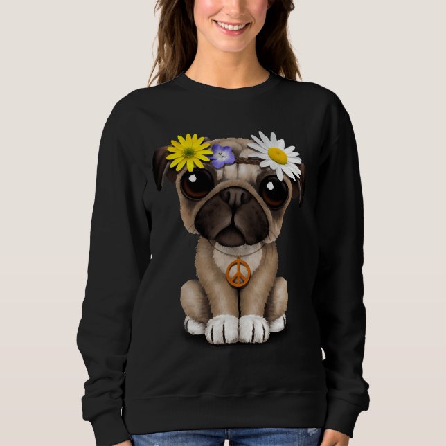 Moletom T-Shirt Clássico Cute Pug Puppy Hippie 697 (Frente)