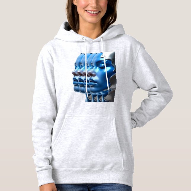 Moletom T-Shirt Metallic Blue Multi Face Illusion Art Hood (Frente)