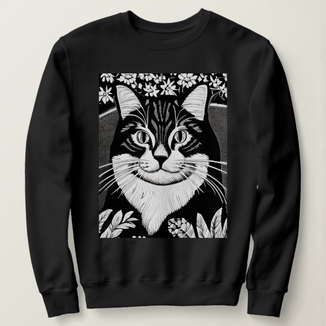 Moletom Tabby Cat Surarcado com Flores (Frente do Design)