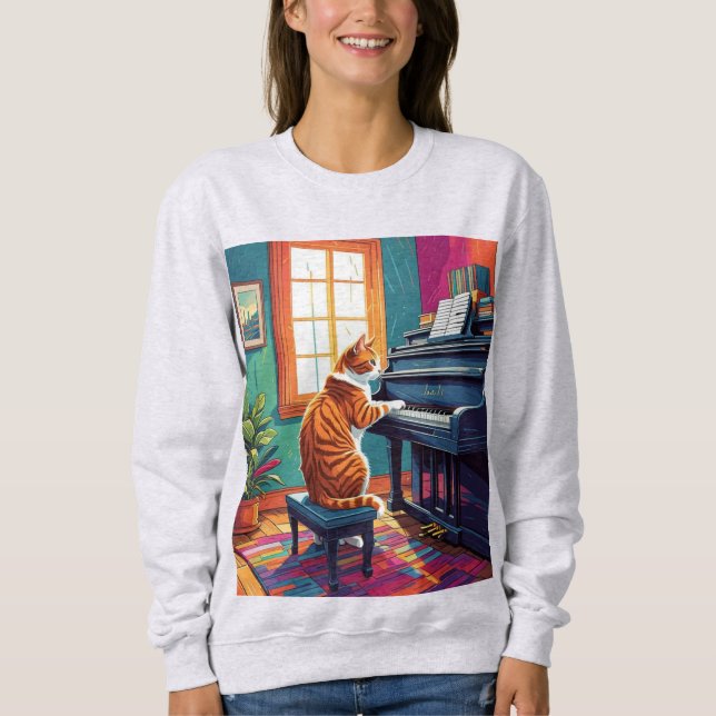 Moletom Tabby Cat Tocando o Piano (Frente)