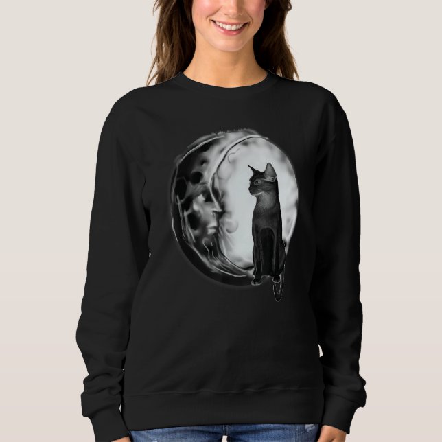 Moletom Tarot Card Crescent Moon e Cat Halloween (Frente)
