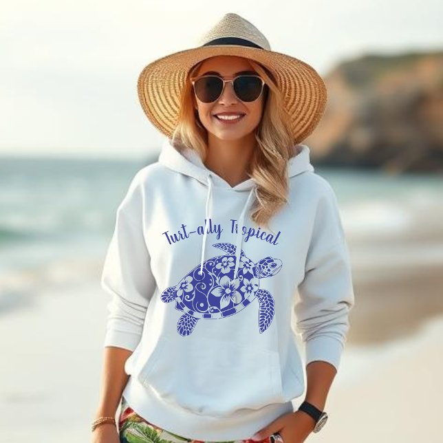 Moletom Tartaruga do Mar Havaí - azul tropical (Hawaiian Turtle-Turt-ally Tropical-Fisherman Core, Coastal, Islander, Beach, Summer, Women Hoodie)