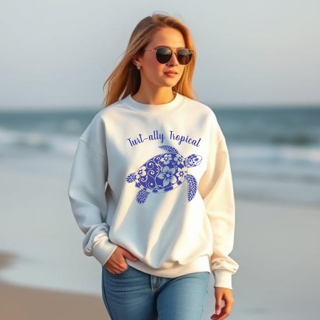 Moletom Tartaruga Havaiana - Núcleo dos Pescadores - Ocean (Hawaiian Turtle Tropical Flowers Fisherman Core Fisherman Aesthetics Sweatshirt )
