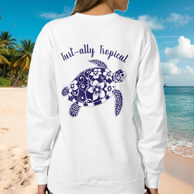 Moletom Tartaruga Havaiana - Pescador Núcleo - Azul Escuro (Hawaiian Turtle Tropical Flowers Fisherman Core Fisherman Aesthetics Summer Beach Sweatshirt )