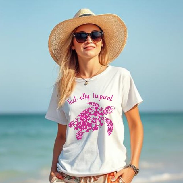 Moletom Tartaruga Havaiana Turt ally Tropical Rosa (Hawaiian Turtle-Turt-ally Tropical-Fisherman Core, Coastal, Islander, Beach, Summer, Women T shirt)