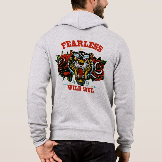 Moletom Tattoo tigre fearless wild soul slogan old school  (Verso)