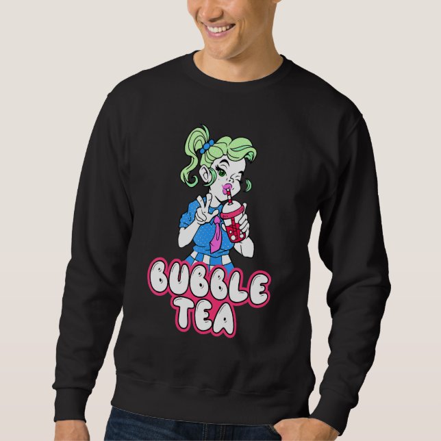 Moletom tea girl drinking outfit green hair (Frente)