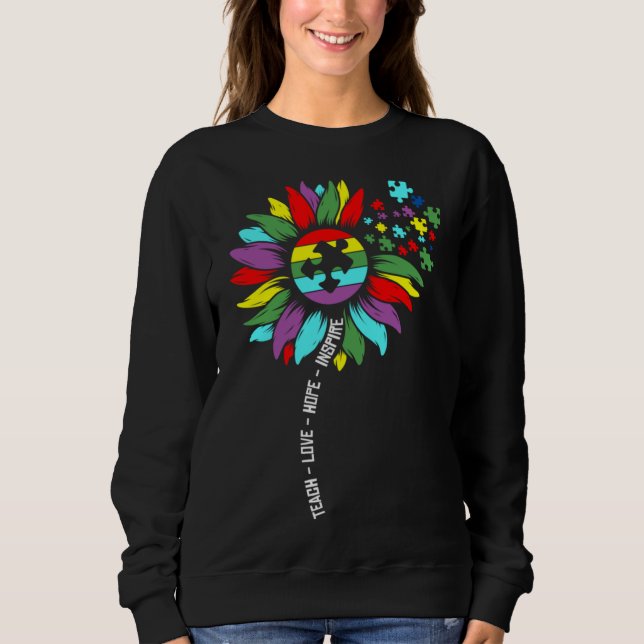 Moletom Teach Love Hope Inspira Sunflower Autism Quebra-ca (Frente)