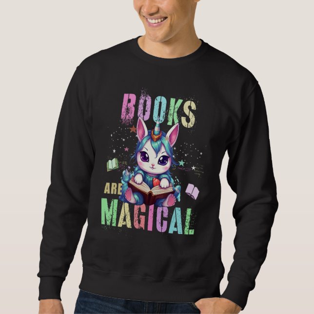 Moletom Teacher BOOKS ARE MAGICAL Cat Unicorn School Libra (Frente)