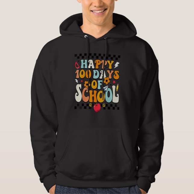 Moletom Teacher Kids Retro Groovy 100 Days Happy 100th Day (Frente)