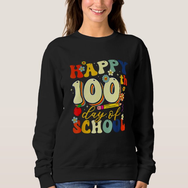 Moletom Teacher Kids Retro Groovy 100 Days Happy 100th Day (Frente)