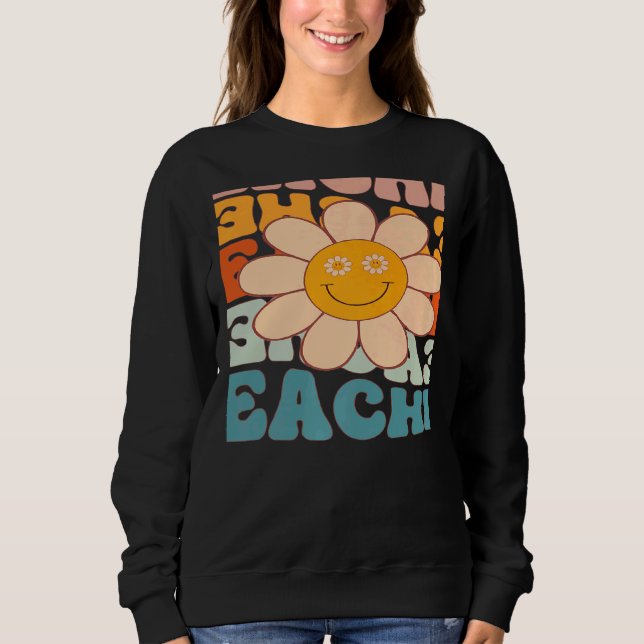 Moletom Teacher Retro Daisy Colorful Teacher Back To Schoo (Frente)