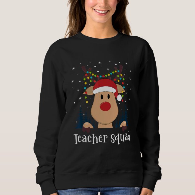 Moletom Teacher Squad Christmas Reindeer Lights Tree Xmas  (Frente)
