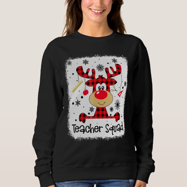 Moletom Teacher Squad Cute Red Plaid Reindeer Snow  Christ (Frente)