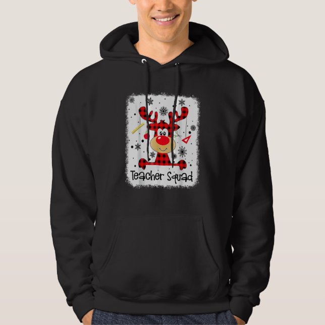Moletom Teacher Squad Cute Red Plaid Reindeer Snow  Christ (Frente)