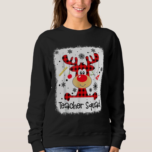 Moletom Teacher Squad Cute Red Plaid Reindeer Snow  Christ (Frente)