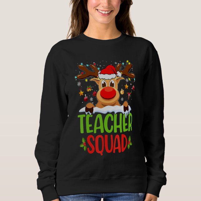 Moletom Teacher Squad Santa Reindeer Christmas Lights Xmas (Frente)