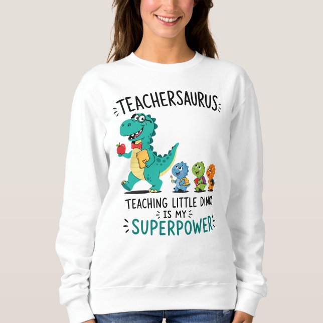 Moletom Teachersaurus humor de professor com pequenos dino (Frente)