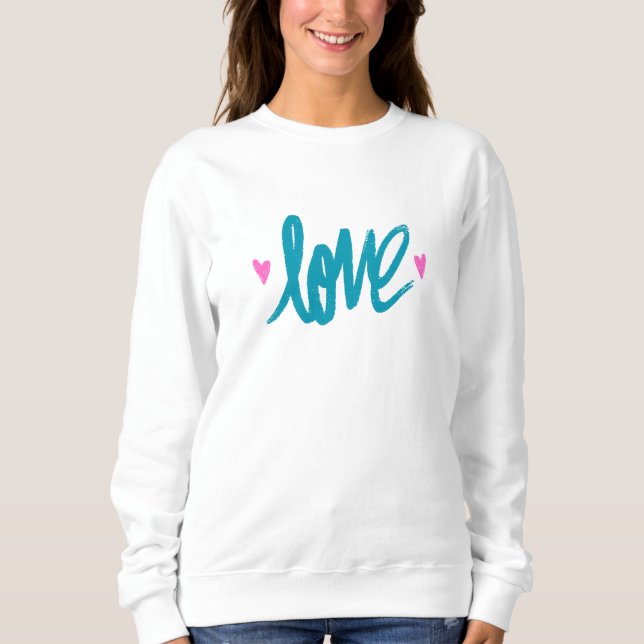 Moletom Teal Love Design com corações cor-de-rosa (Frente)