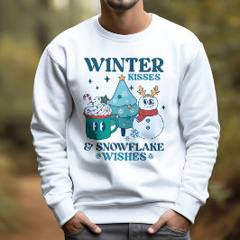 Moletom Teal Retro Winter Kisses & Snowflake Deseja O Inve
