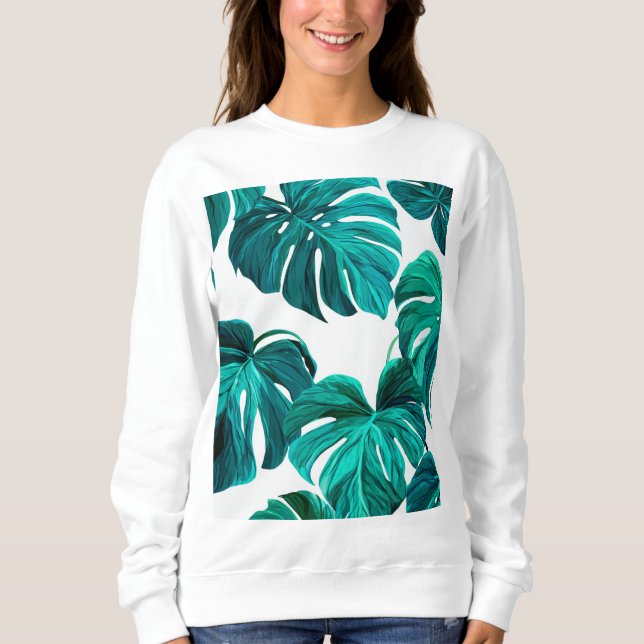 Moletom Teal Tropical Monstera Leaf Seamless Pattern Art (Frente)