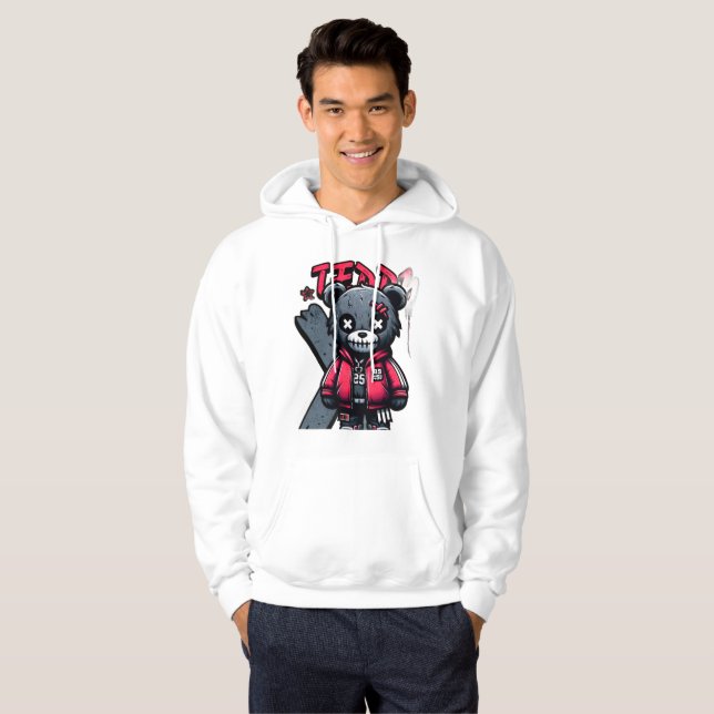 Moletom Teddy bear print hoodie in graffiti style (Frente Completa)
